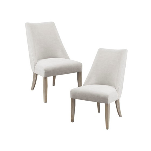 Ivory Fabric Curved Back Sleek Dining Chairs Wood Legs - Set 2